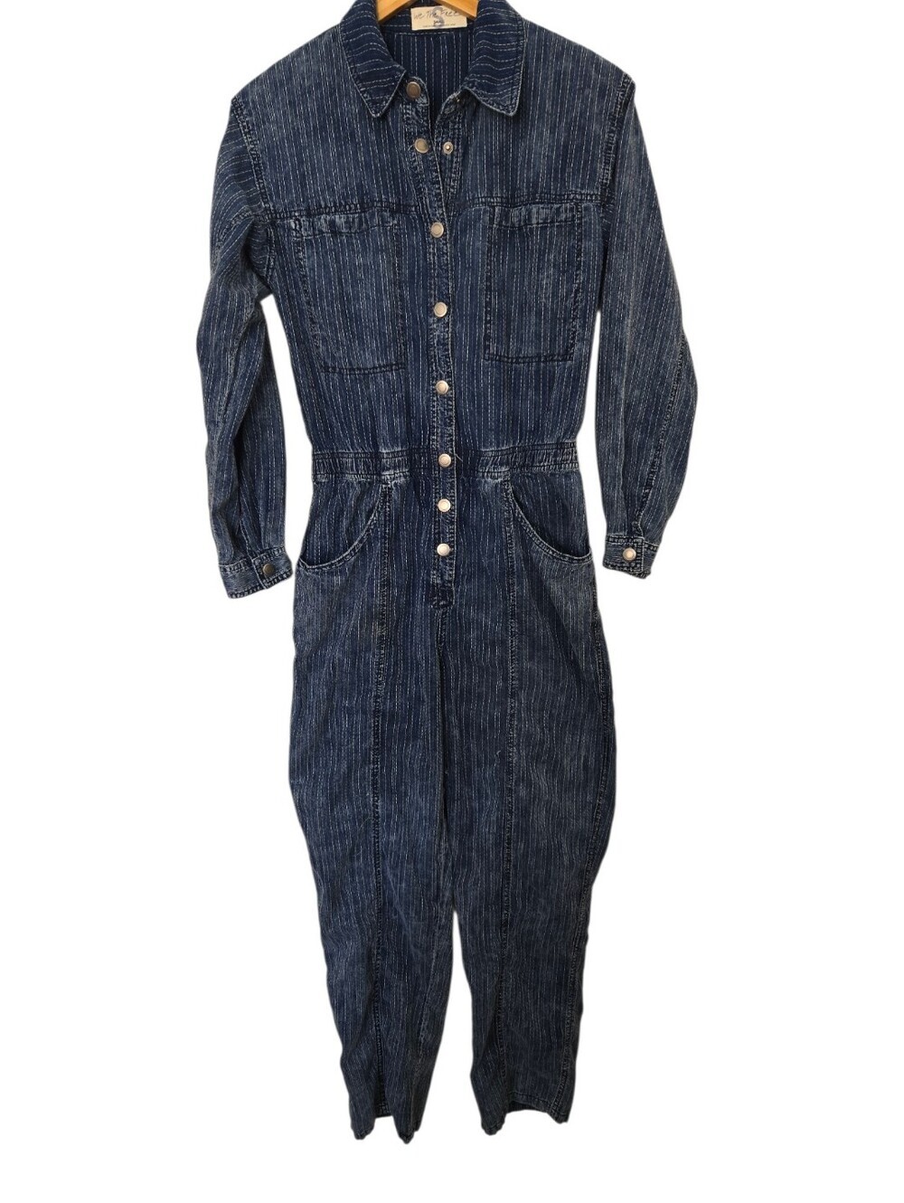 🌟 Free People We The Free Denim Utility Jumpsuit | Pinstripe Button Front Boile - Picture 2 of 9